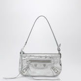 Balenciaga Silver Metallic Arena Shoulder Pouch in Lambskin Metal