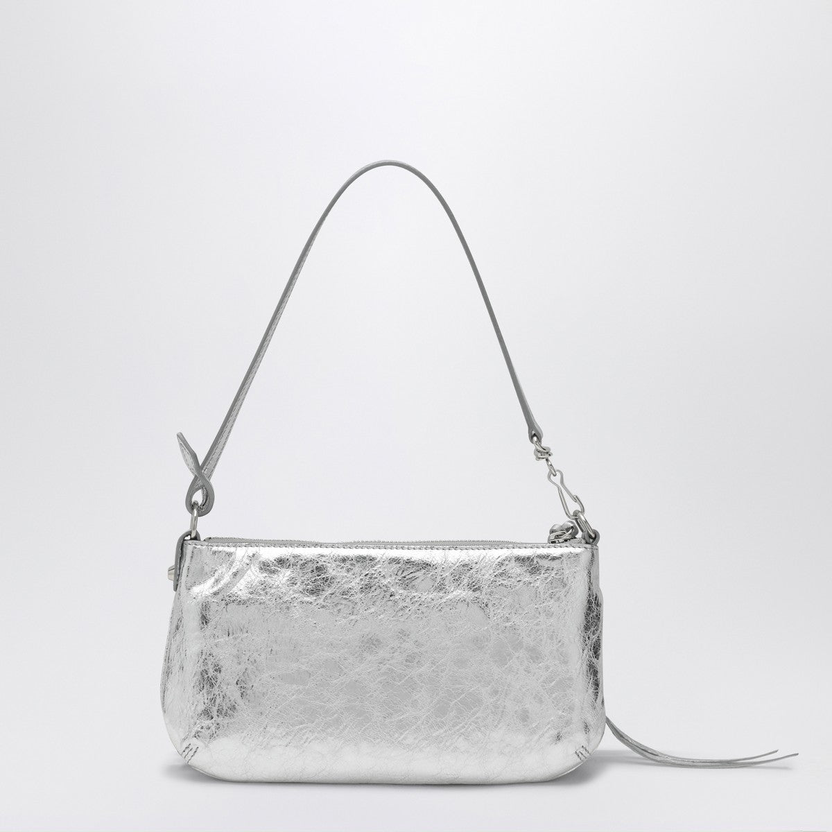 Balenciaga Silver Metallic Arena Shoulder Pouch in Lambskin Metal