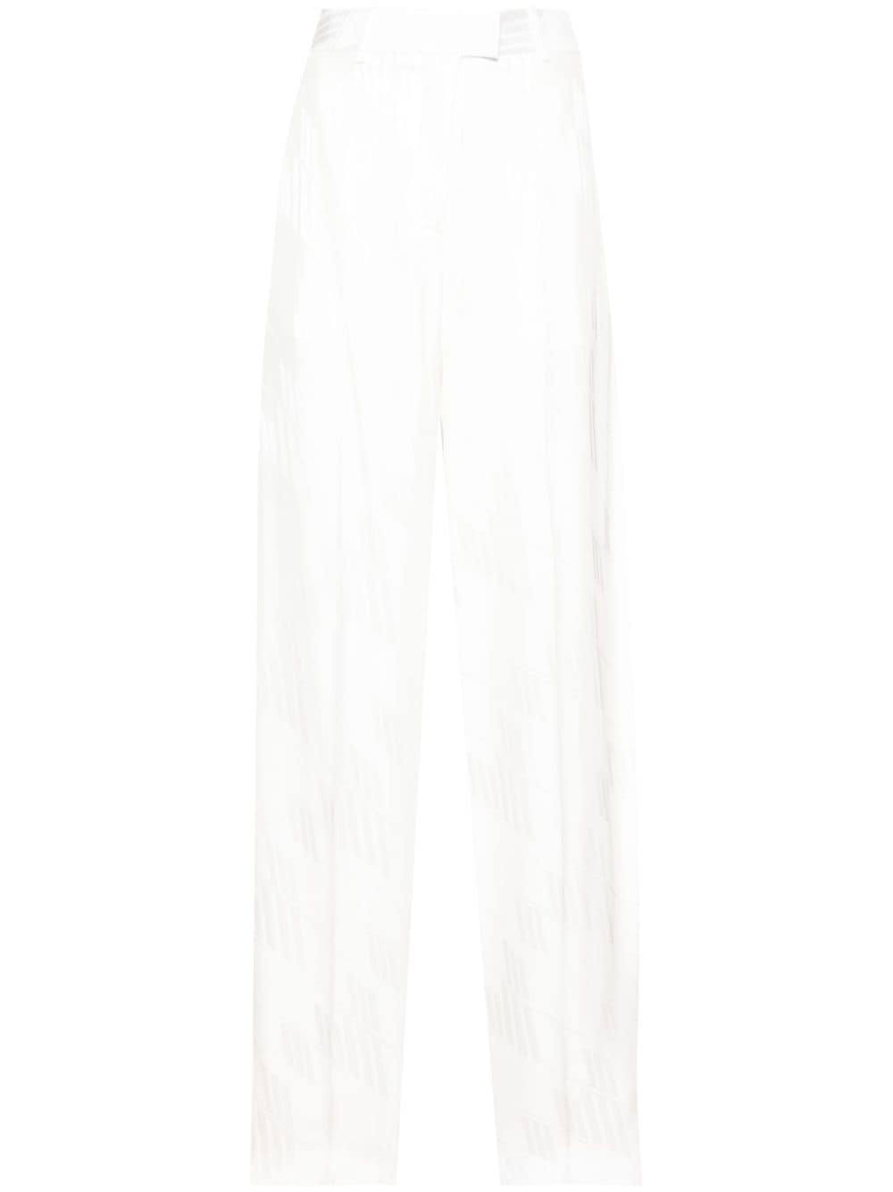 The Attico Satin Jacquard Logo Straight-Leg Trousers White