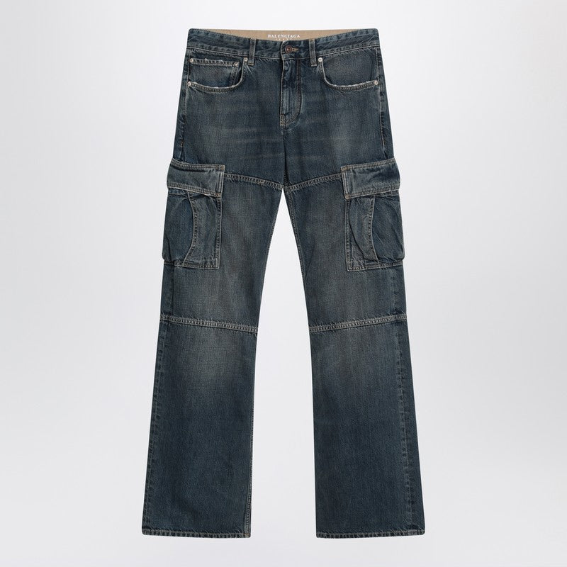 Balenciaga Blue Wide-Leg Cargo Regular Jeans with Faded Finish Blue