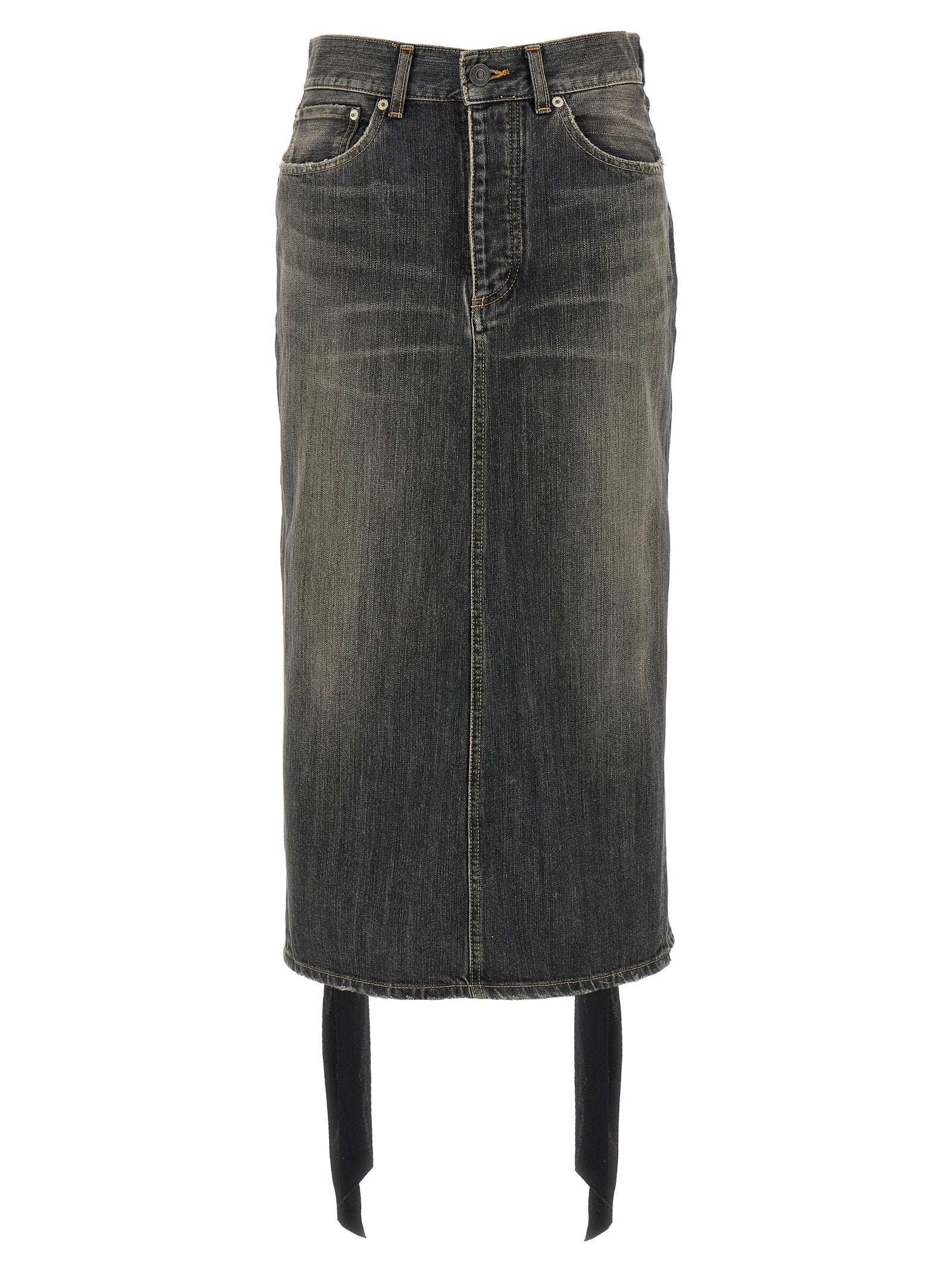 Balenciaga Lace Up Denim Skirt Gray