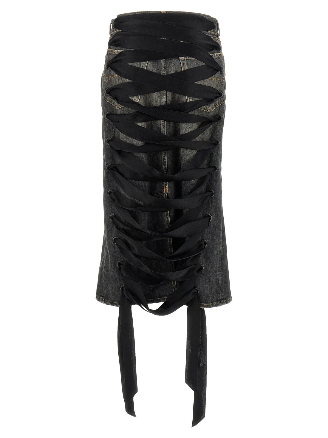 Balenciaga Lace Up Denim Skirt Gray