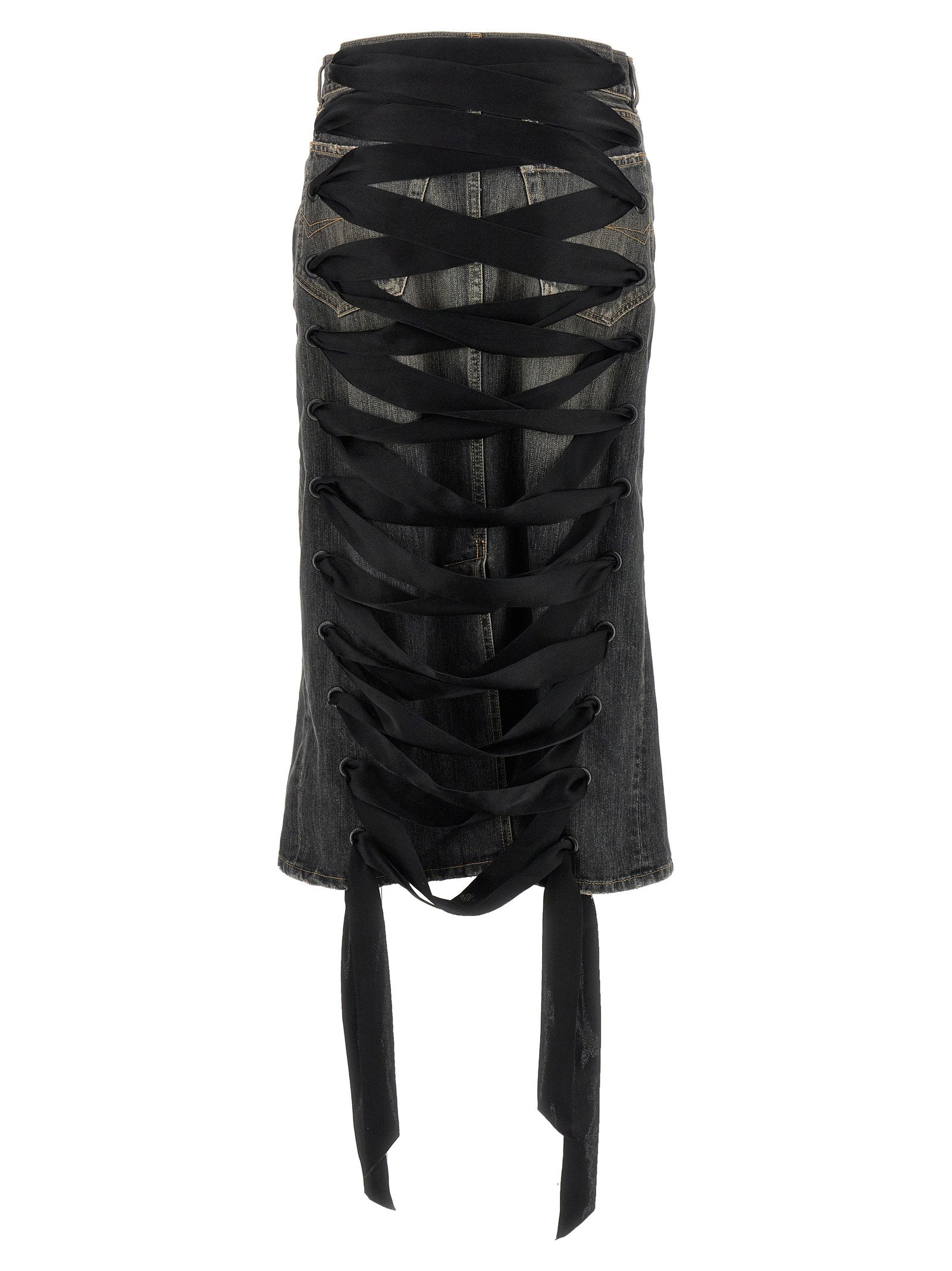 Balenciaga Lace Up Denim Skirt Gray
