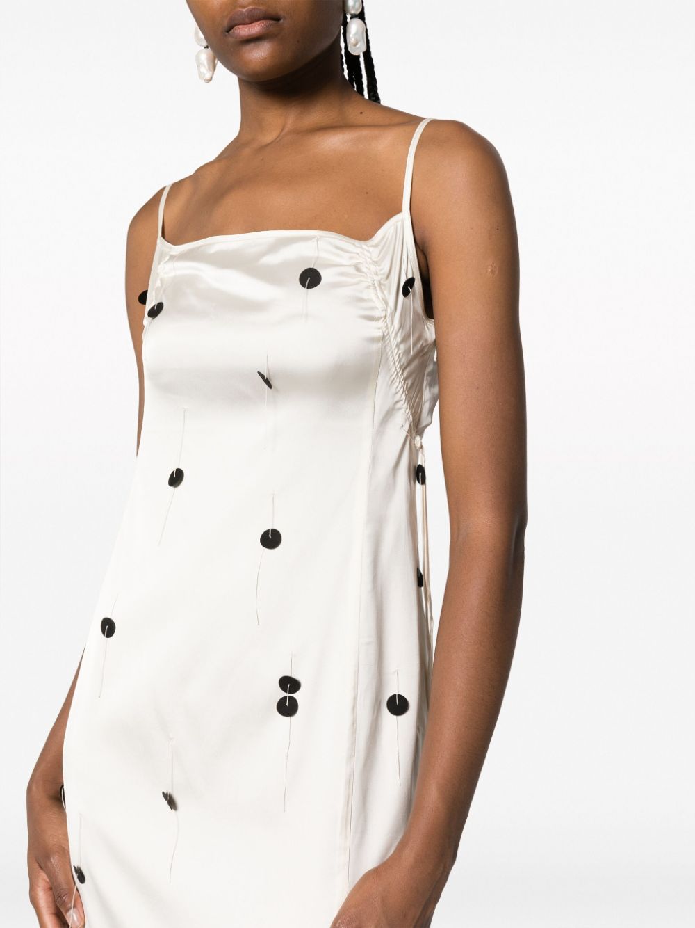 JACQUEMUS Chouchou Polka-Dot Satin Midi Dress White Black