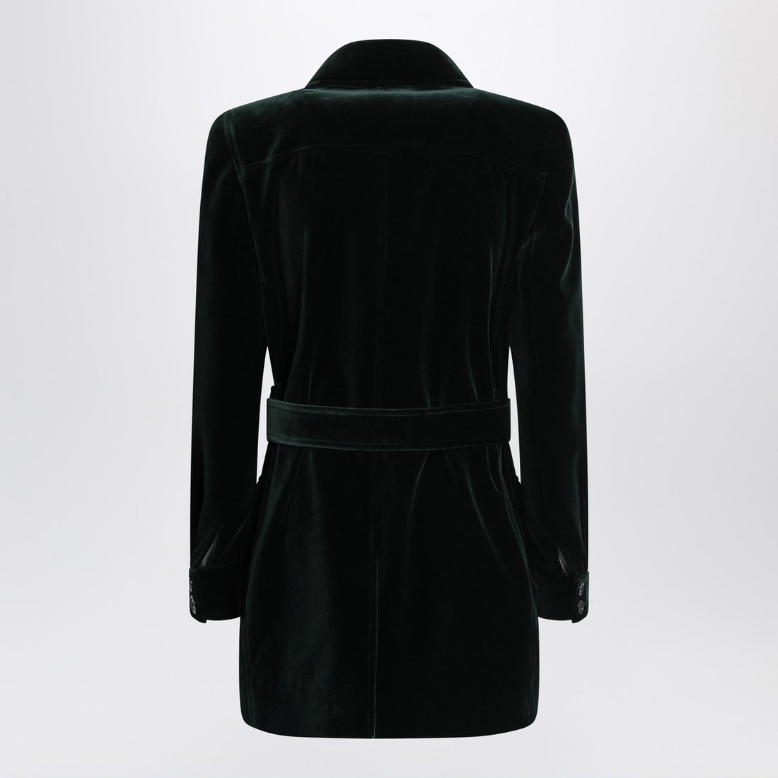 Saint Laurent Green Cotton Velvet Safari Jacket with Removable Belt Black