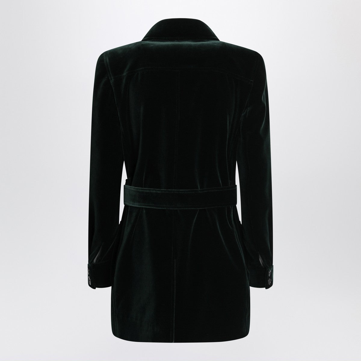 Saint Laurent Green Cotton Velvet Safari Jacket with Removable Belt Black