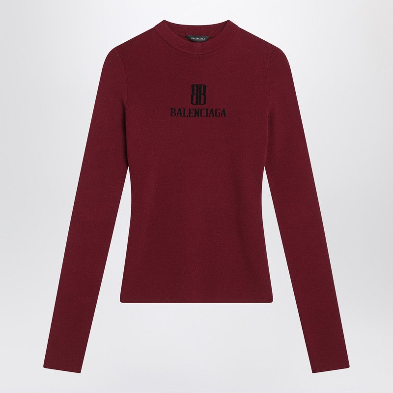 Balenciaga Ribbed Fitted Nano BB Sweater in Burgundy burgundy