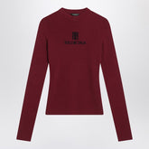 Balenciaga Ribbed Fitted Nano BB Sweater in Burgundy burgundy