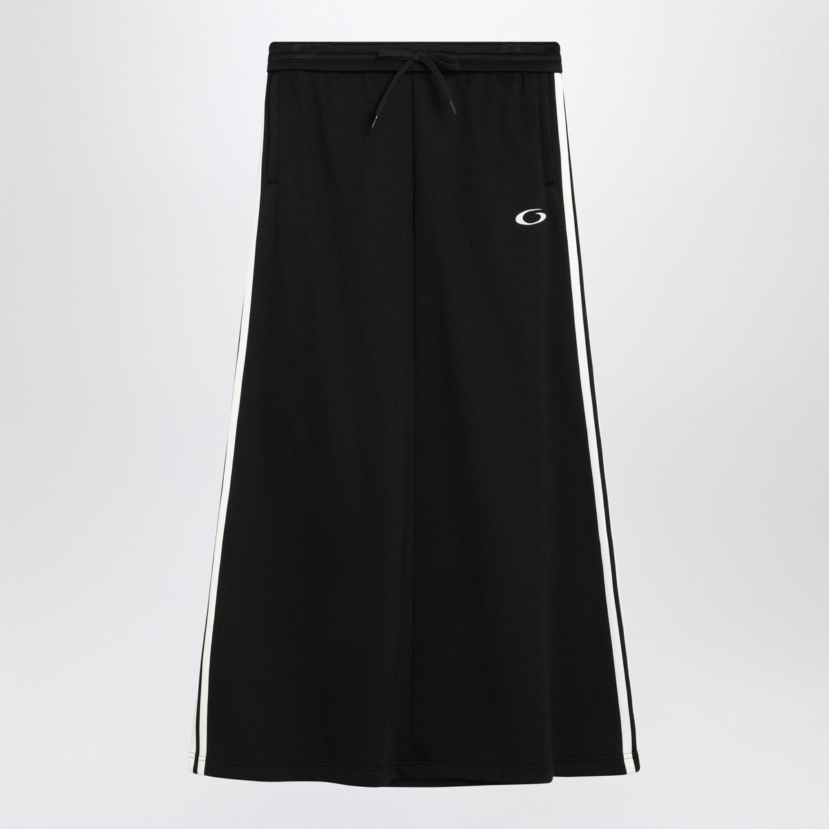Balenciaga Long Black Cotton Sports Skirt with Side Bands Black