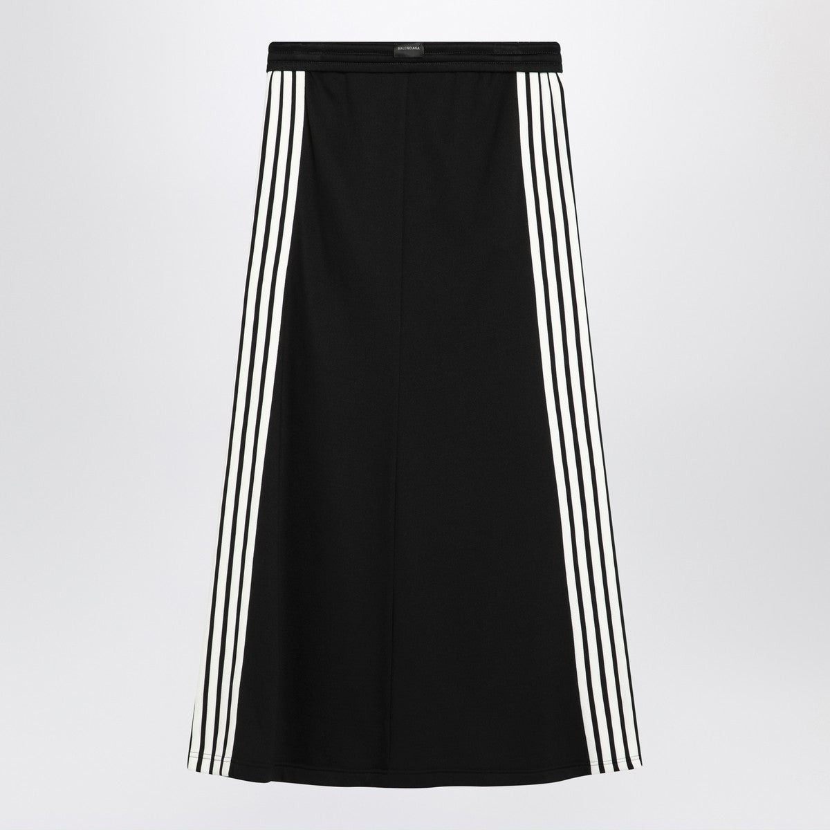 Balenciaga Long Black Cotton Sports Skirt with Side Bands Black