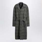 Balenciaga Raglan Checked Wool Belted Coat in Black and Grey Black
