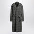 Balenciaga Raglan Checked Wool Belted Coat in Black and Grey Black