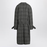 Balenciaga Raglan Checked Wool Belted Coat in Black and Grey Black