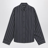 Balenciaga Navy Blue Striped Cotton Asymmetric Shirt with Embroidered Detail Blue