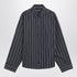 Balenciaga Navy Blue Striped Cotton Asymmetric Shirt with Embroidered Detail Blue