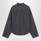 Balenciaga Navy Blue Striped Cotton Asymmetric Shirt with Embroidered Detail Blue