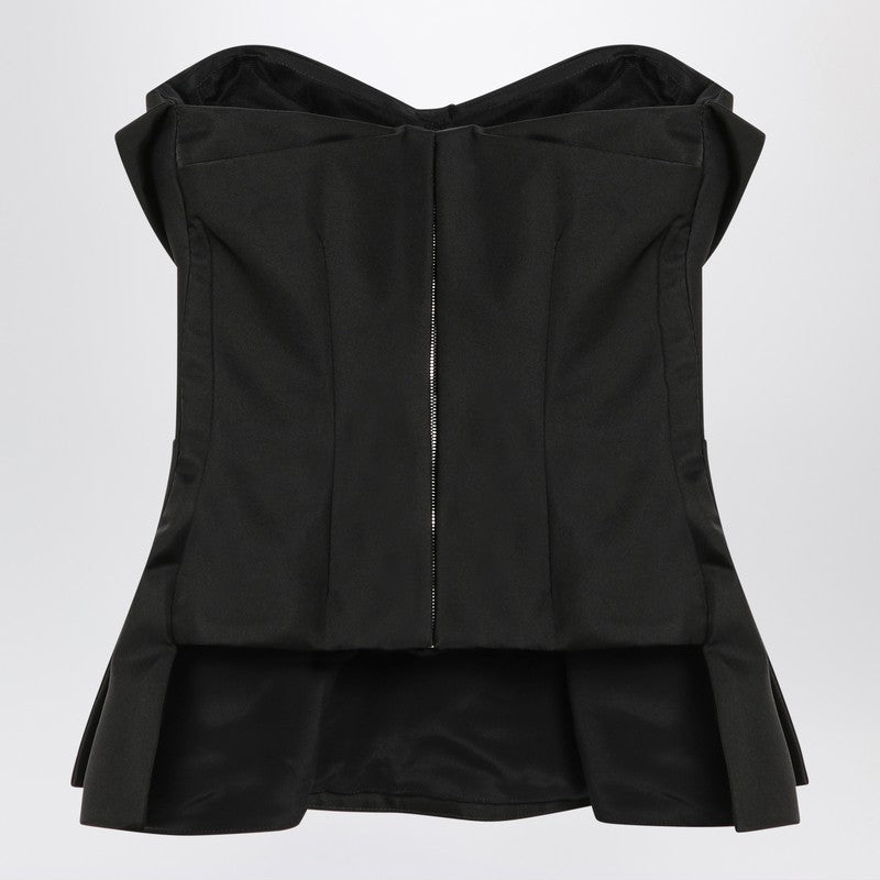 Alexander McQueen Black Silk-Blend Strapless Corset Top with Draped Neckline Black