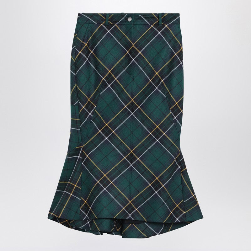 Alexander McQueen Flared Midi Wool Tartan Skirt in Blue