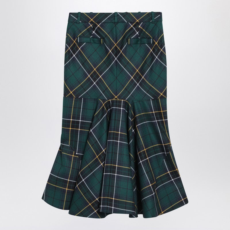 Alexander McQueen Flared Midi Wool Tartan Skirt in Blue