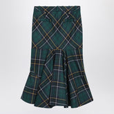 Alexander McQueen Flared Midi Wool Tartan Skirt in Blue
