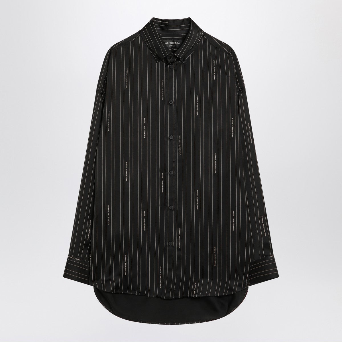 Balenciaga Pinstriped Viscose Button-Down Shirt Black
