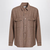 Saint Laurent Overshirt in Beige, Brown and Black Houndstooth Wool Beige