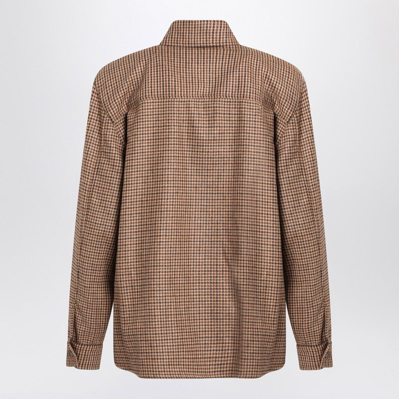 Saint Laurent Overshirt in Beige, Brown and Black Houndstooth Wool Beige