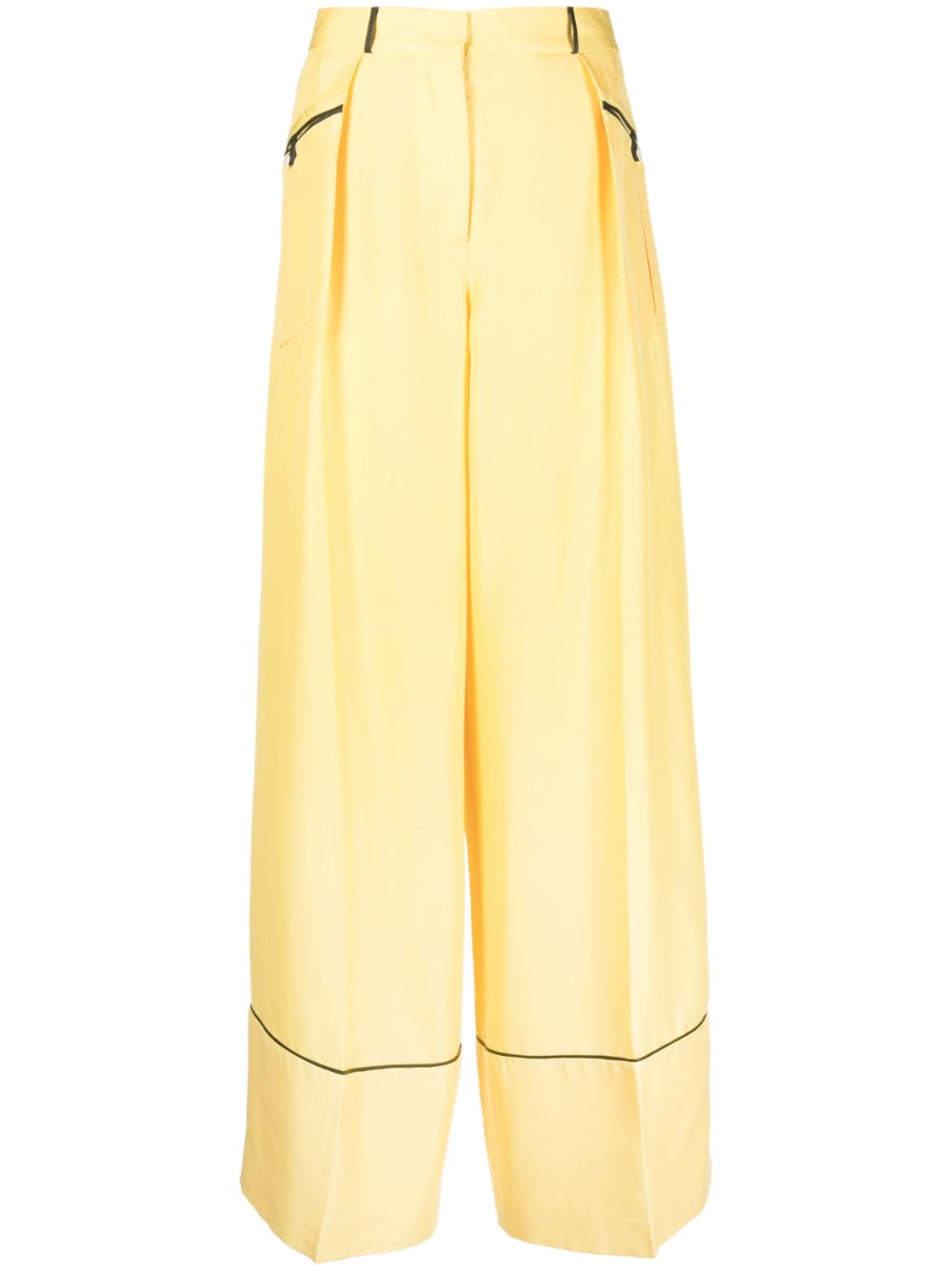Bally Wide-Leg Silk-Lambskin Contrasting Trim Trousers Yellow