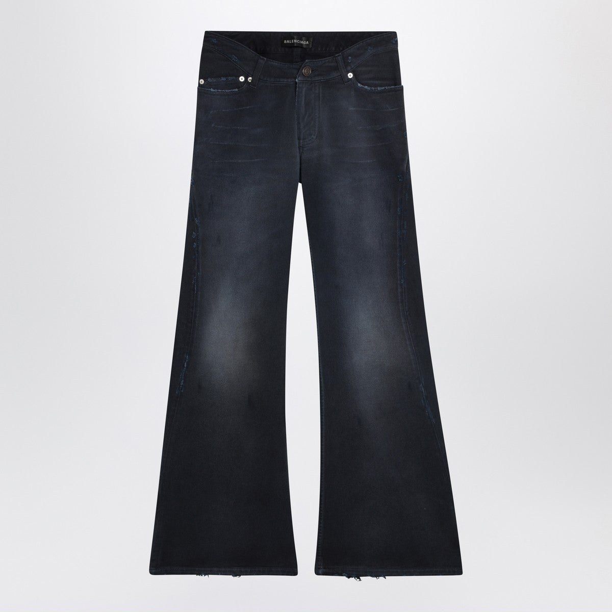 balenciaga navy curved waist wide jeans blue