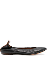 Lanvin Ruched Calf Leather Ballerina Flats Black Black
