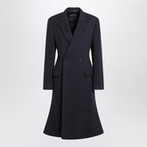 Balenciaga Navy Blue Wool Midi Godet Coat Blue