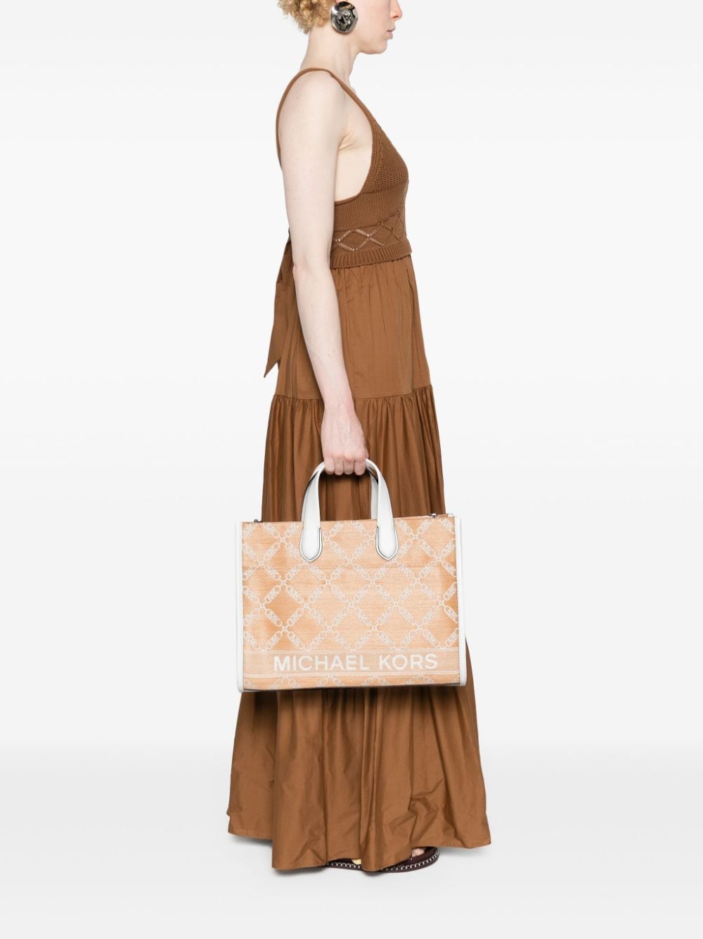 MMK Large Gigi Monogram Jacquard Tote Bag Beige