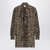 Saint Laurent Leopard-Print Silk Mini Dress With Tie-Neck Scarf Print