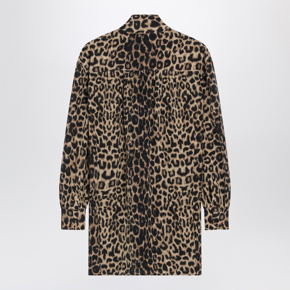 Saint Laurent Leopard-Print Silk Mini Dress With Tie-Neck Scarf Print