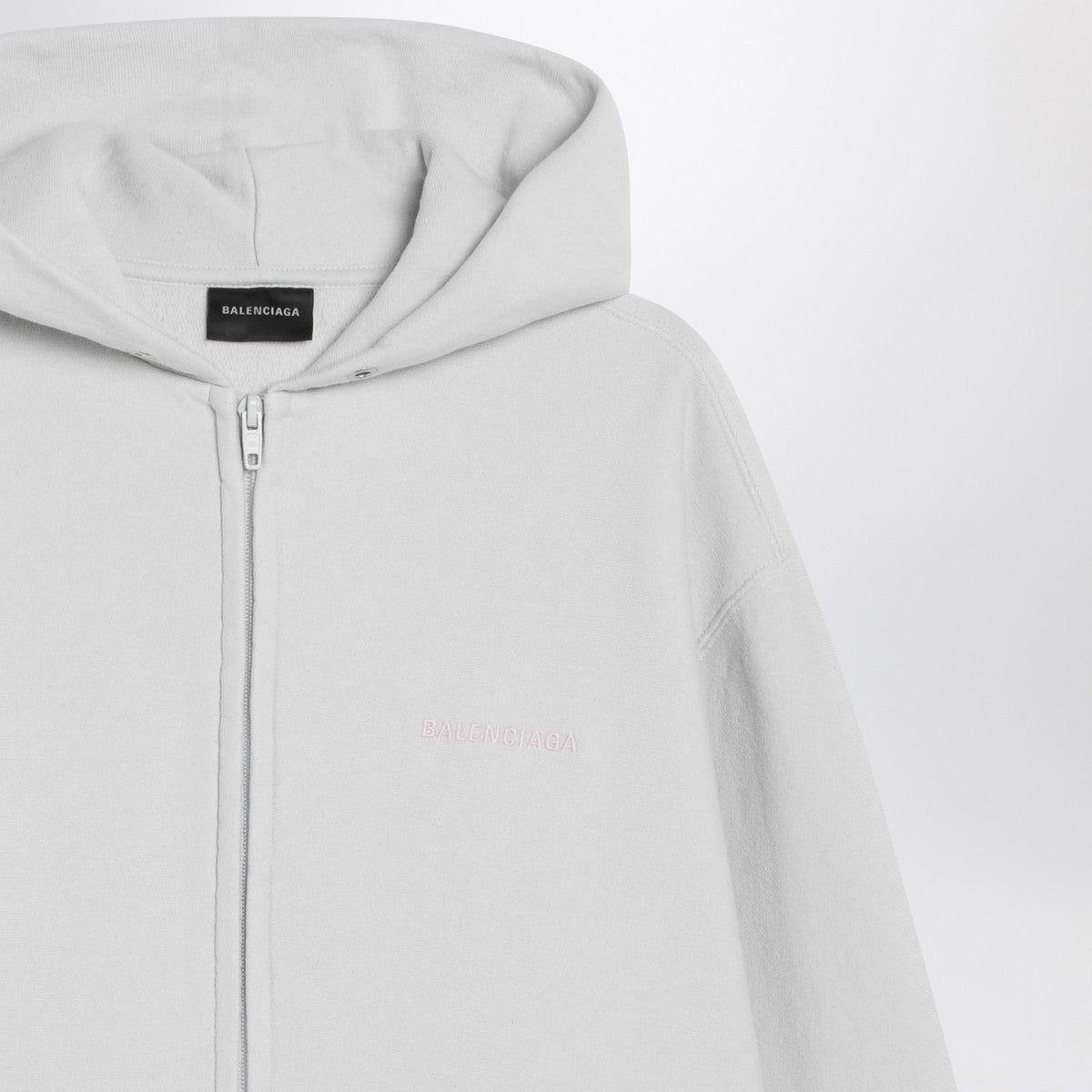 Balenciaga Back Regular Fit Zip Hoodie in Off-White and Candy Pink White