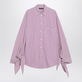 Balenciaga White and Plum Striped Cotton Shirt Burgundy