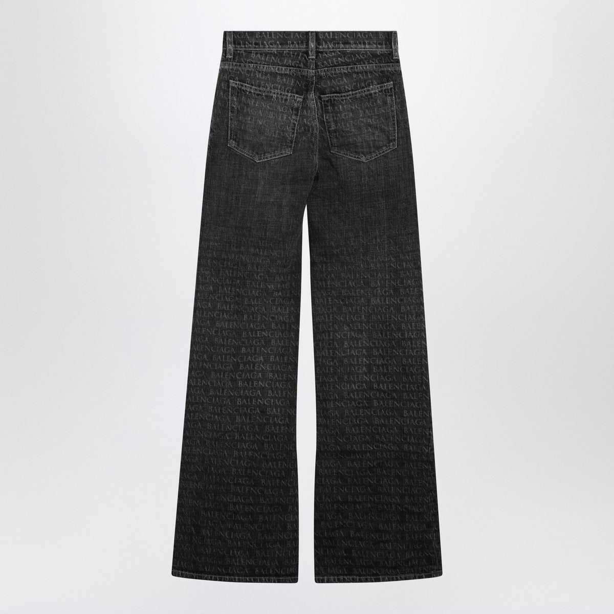 Balenciaga Wide-Leg Jacquard Logo Jeans Black