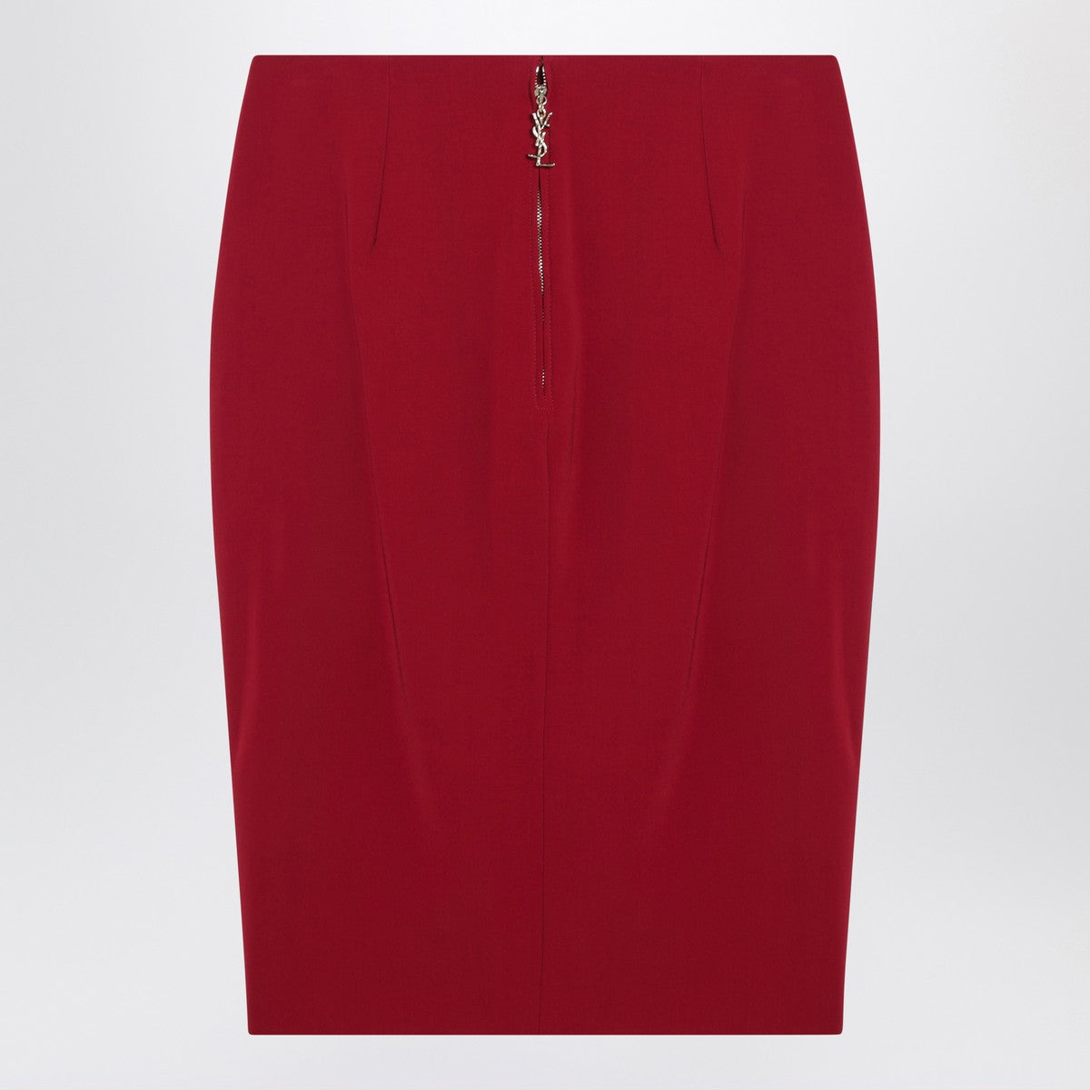 Saint Laurent red satin pencil skirt with Cassandre zip and mid-rise waist red