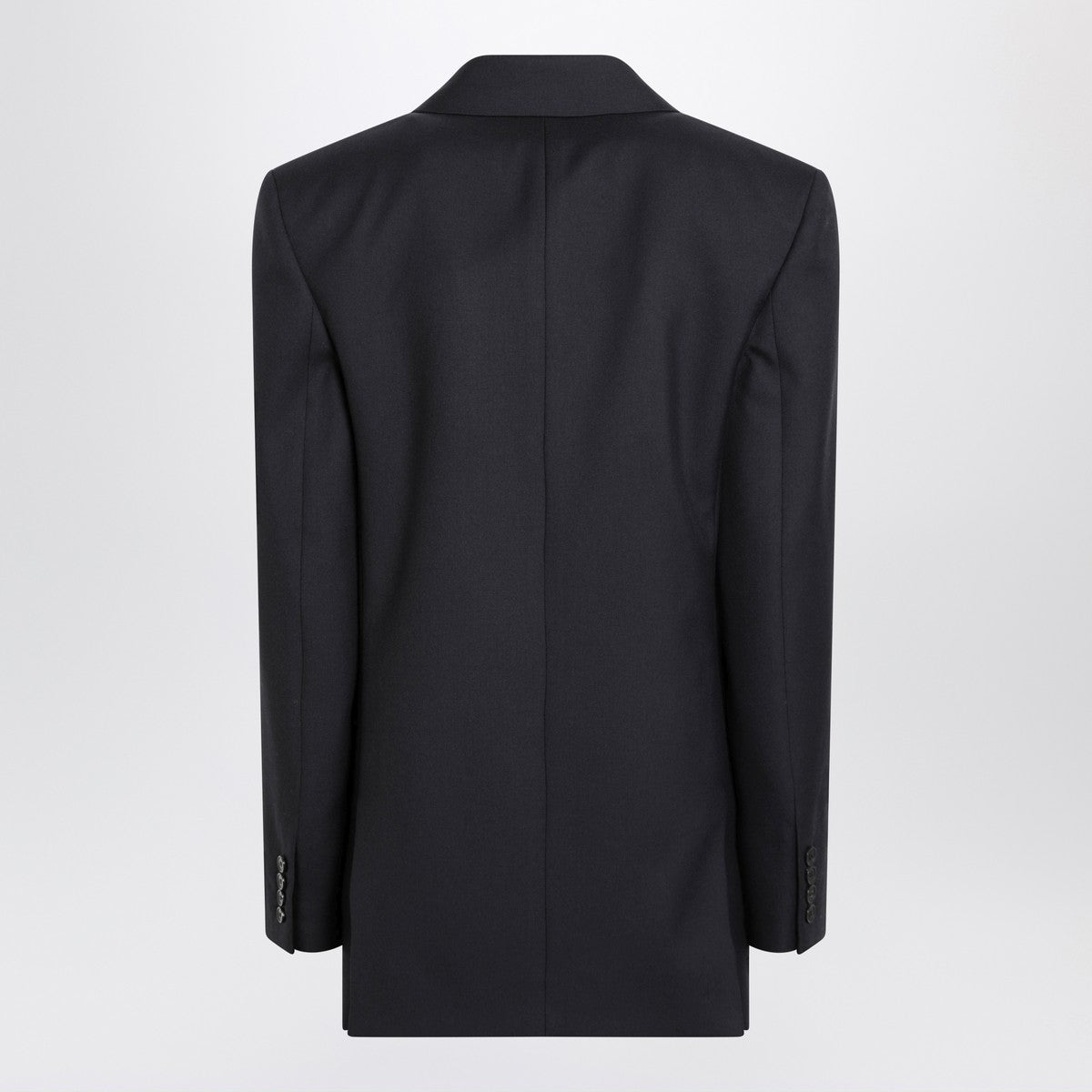 Saint Laurent Long Double-Breasted Wool Gabardine Coat Navy Blue Blue