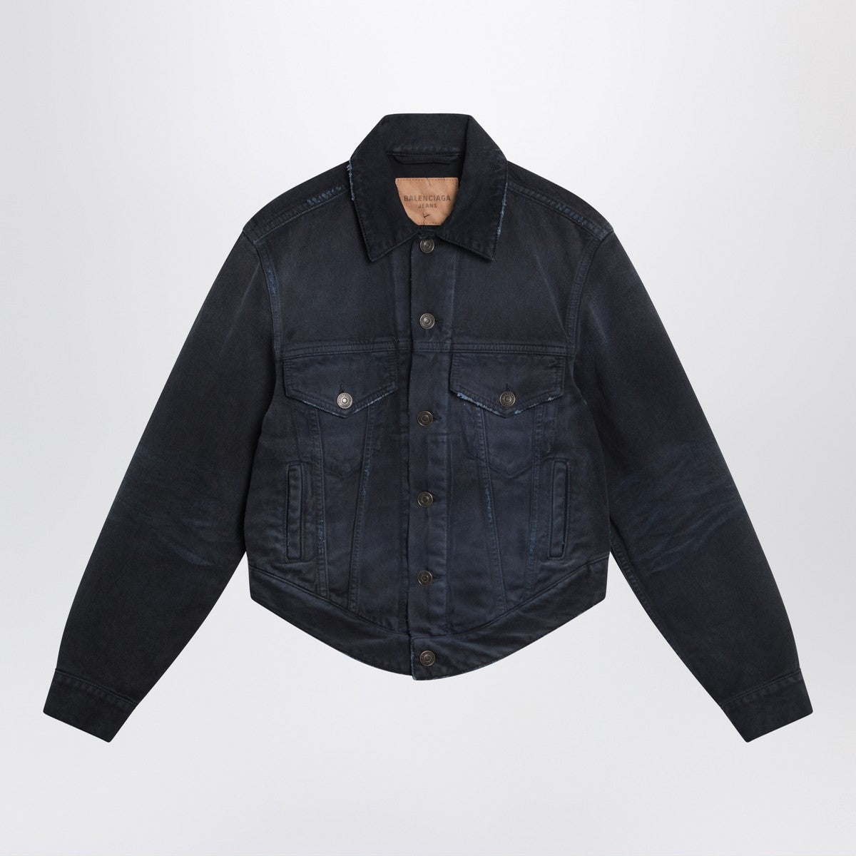 Balenciaga Navy Distressed Denim Jacket Blue