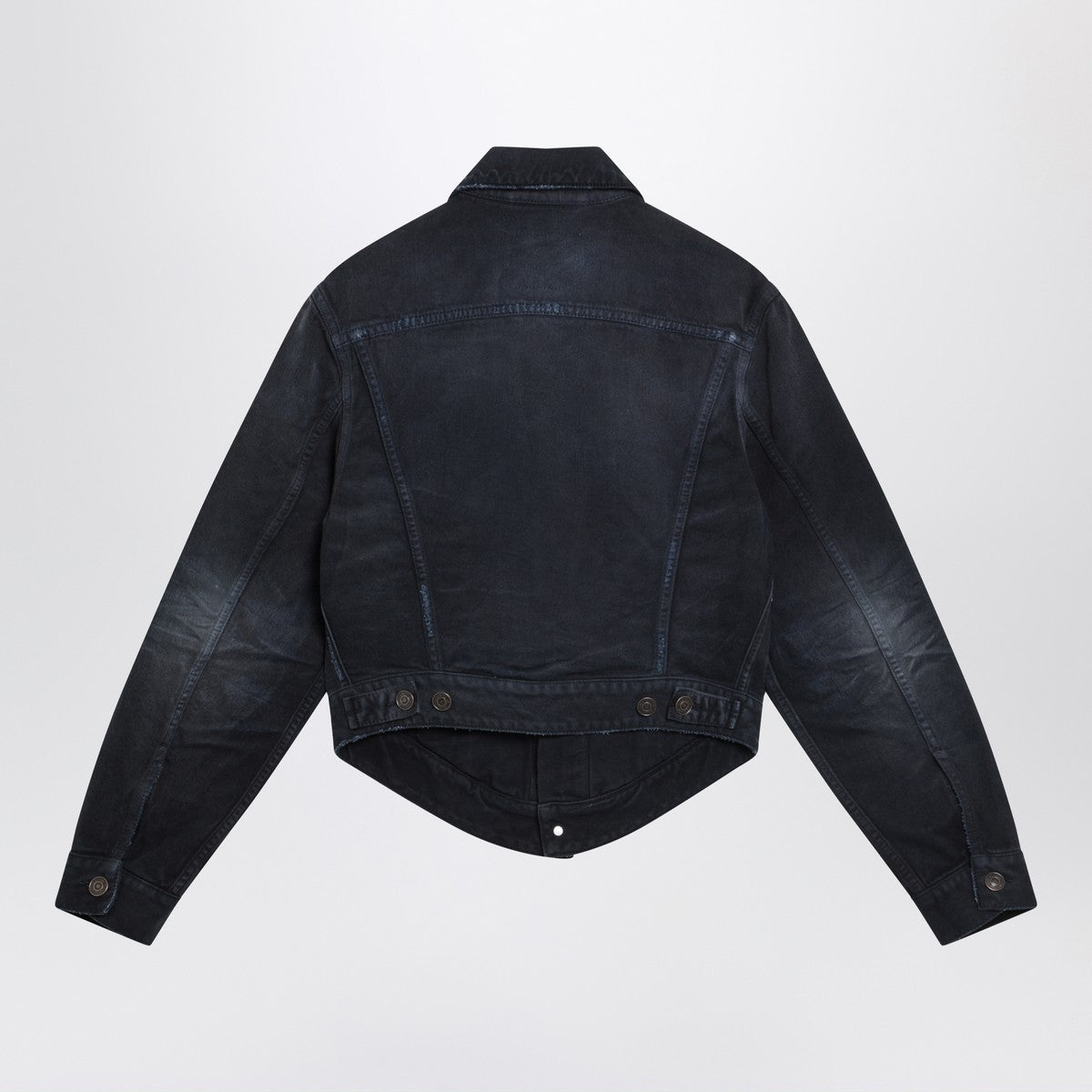 Balenciaga Navy Distressed Denim Jacket Blue