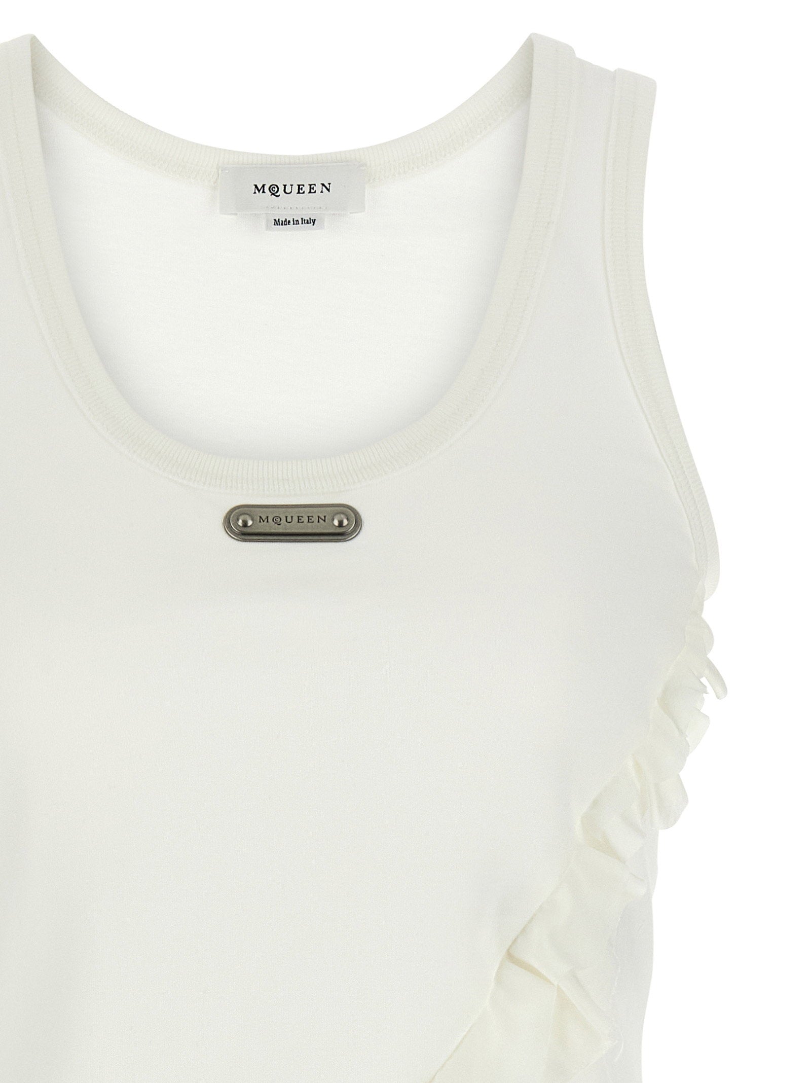 Alexander McQueen Silk Ruffle Tank Top White