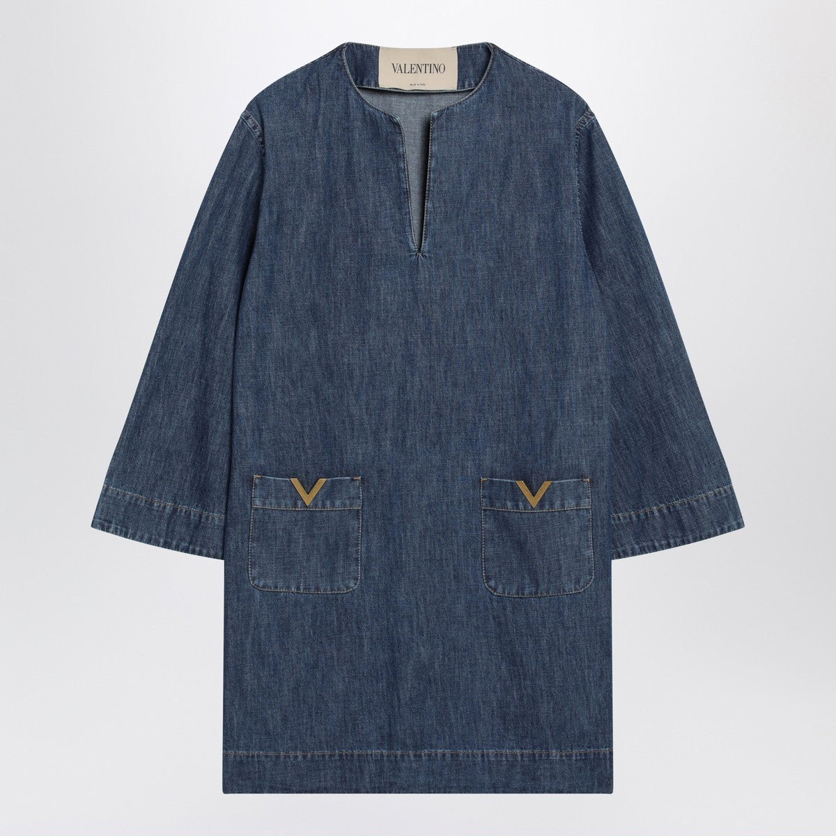 Valentino Garavani Denim Mini Dress Gold Blue
