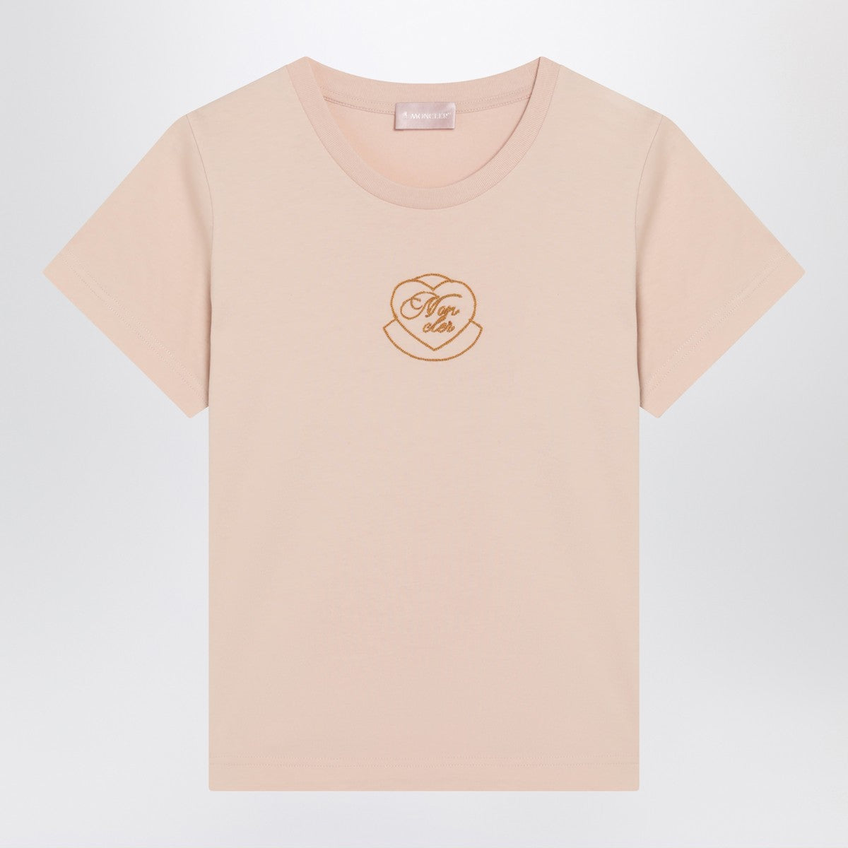 Moncler Pink Cotton Slim-Fit T-Shirt with Embroidered Heart Motif Pink