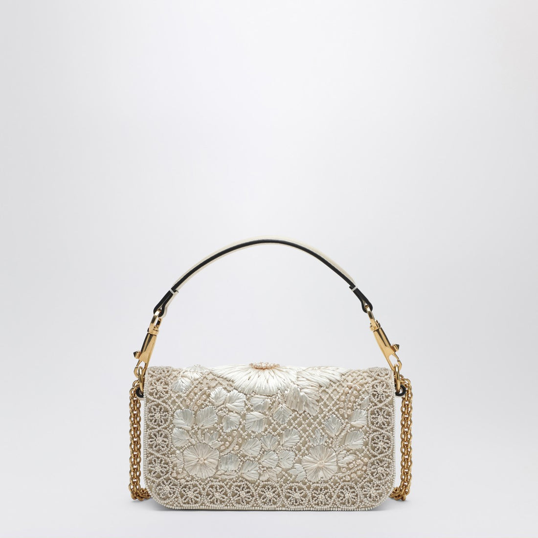 Valentino Garavani Small Locò Moiré Floral Bag White