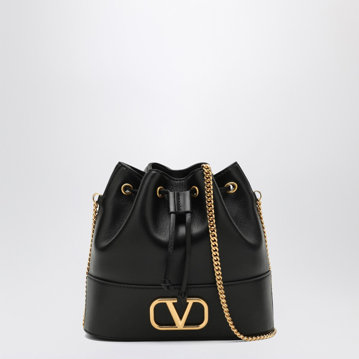Valentino Garavani Vlogo Leather Bucket Bag Black