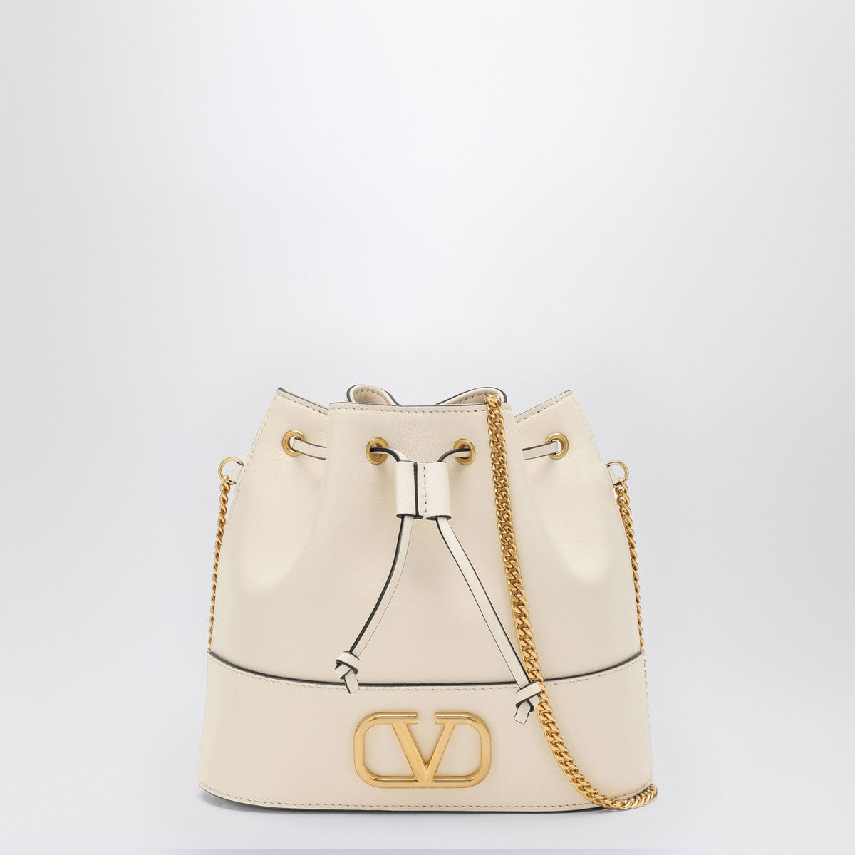 Valentino Garavani Vlogo Leather Bucket Bag White