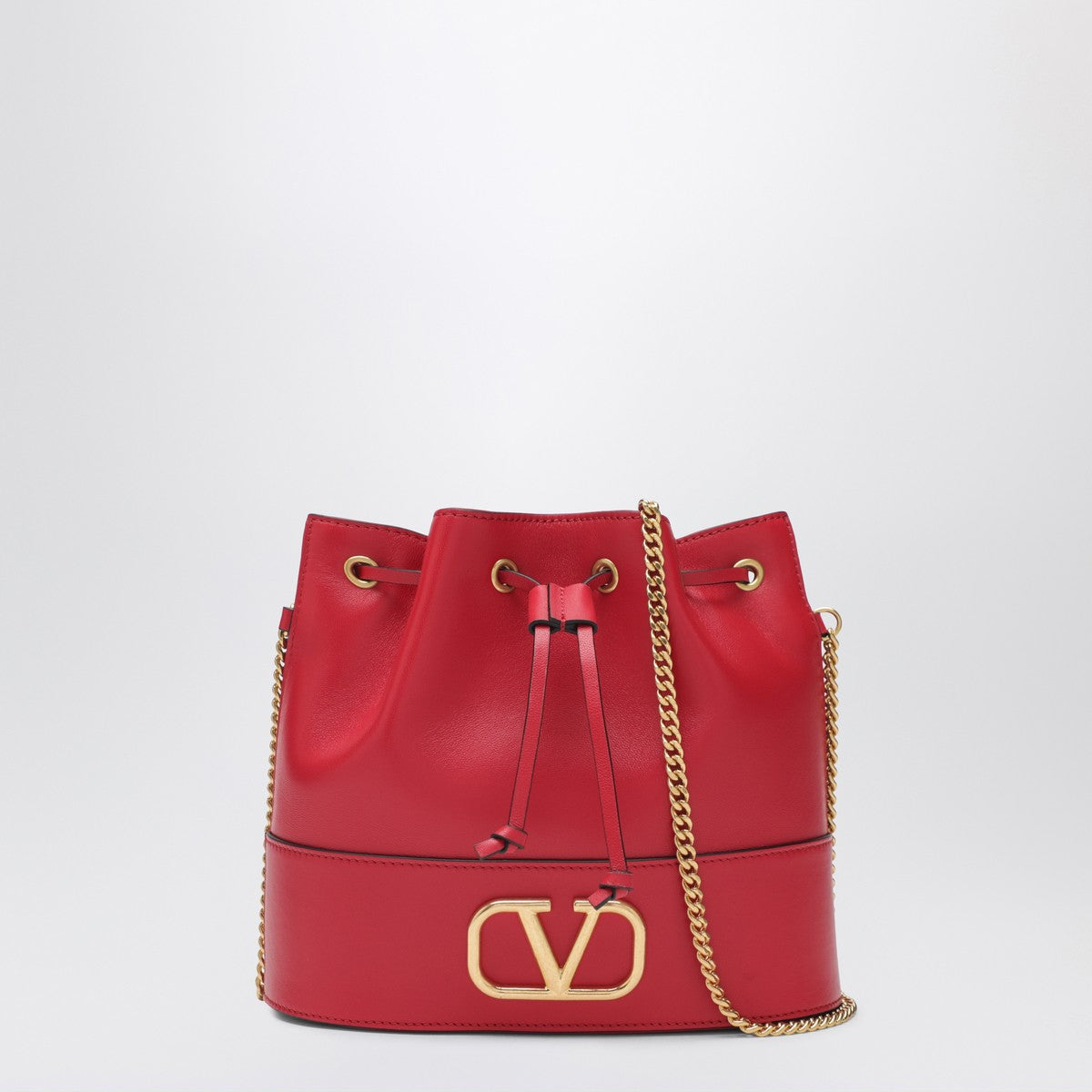 Valentino Garavani VLogo Leather Bucket Bag Red