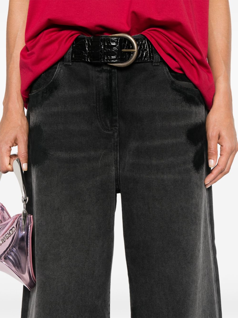 The Attico Wide-Leg Distressed Black Denim Jeans Black