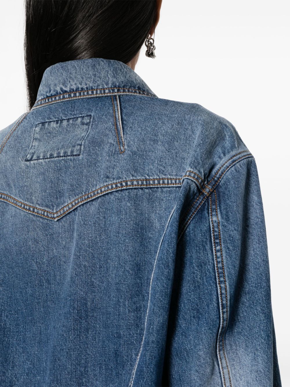 Alexander Mcqueen Cropped Indigo Denim Jacket with Classic Collar Denim